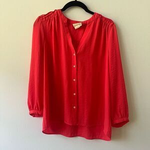 Vanessa Virginia Women's Orange  Long Sleeve High Low Hem Button Front Blouse Sm